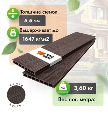 Террасная доска с тиснением 200x24 мм - Венге